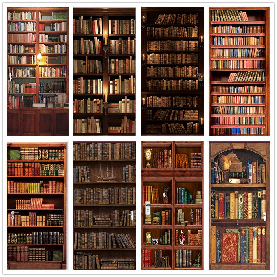 Home Office Bookshelves - 3D дверь обои ПВХ библиотека настенная
